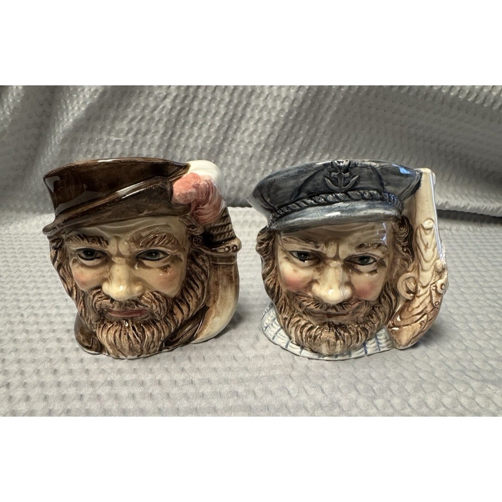 Vintage Set of 2 Toby Jugs Enesco Sir Francis Drake and Nautical Mariner 1940-60